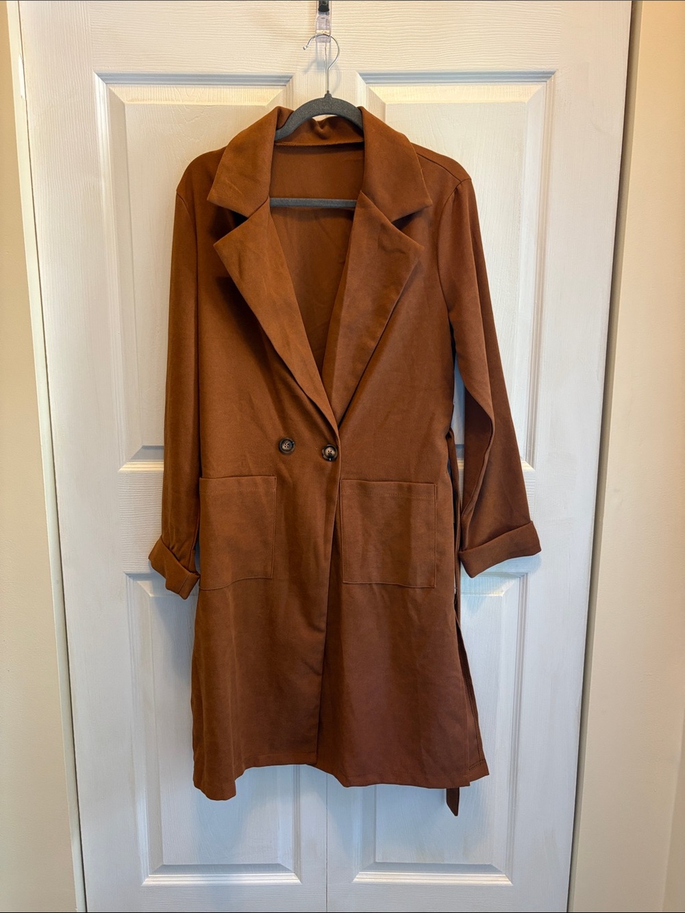SHEIN Chestnut Brown Longline Trench Coat